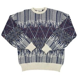 McGregor Sweater Mens XL Blue Geometric Argyle Crew Neck Long Sleeve Knit